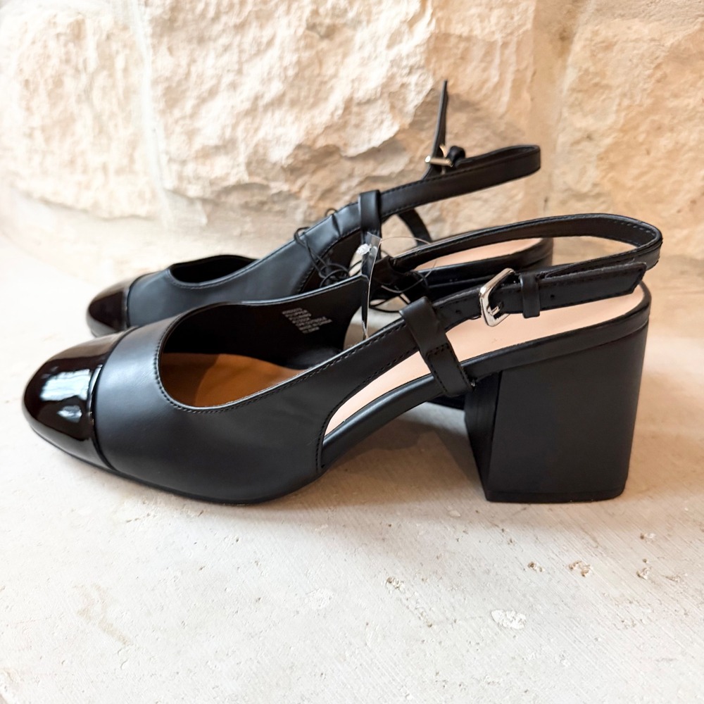 Torrid Black Patent Cap Toe Slingback Block Heel Pump Wide Width 11.5 NEW